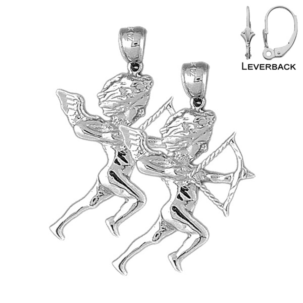 Sterling Silver 38mm Angel Earrings (White or Yellow Gold Plated)