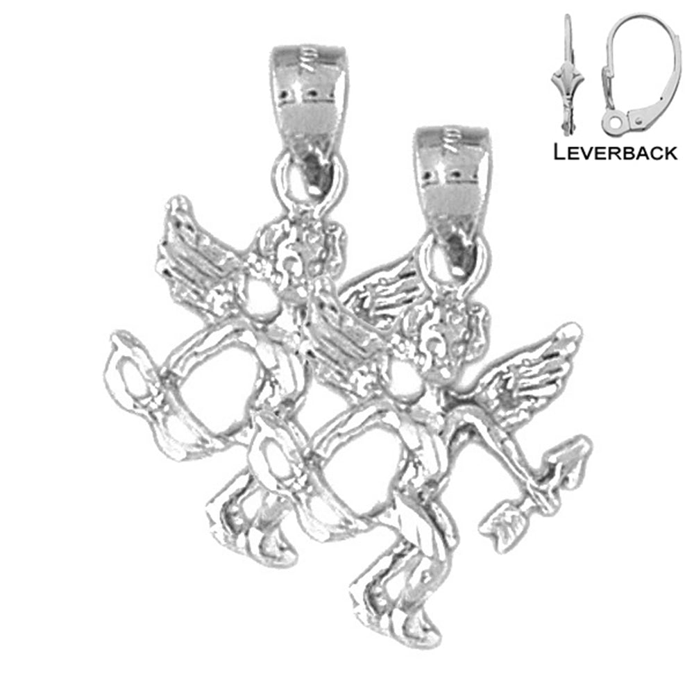 Sterling Silver 25mm Angel 3D Earrings (White or Yellow Gold Plated)