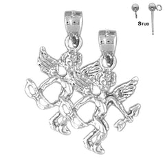 Pendientes de ángel 3D de plata de ley de 25 mm (chapados en oro blanco o amarillo)