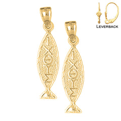 14K or 18K Gold Christian Fish With Oxeye Earrings