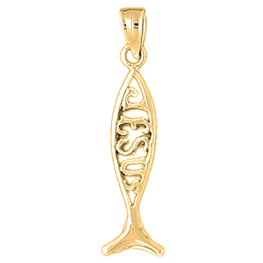 14K or 18K Gold Christian Fish With 'Jesus' Pendant