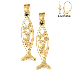 14K or 18K Gold Christian Fish With WWJD Earrings