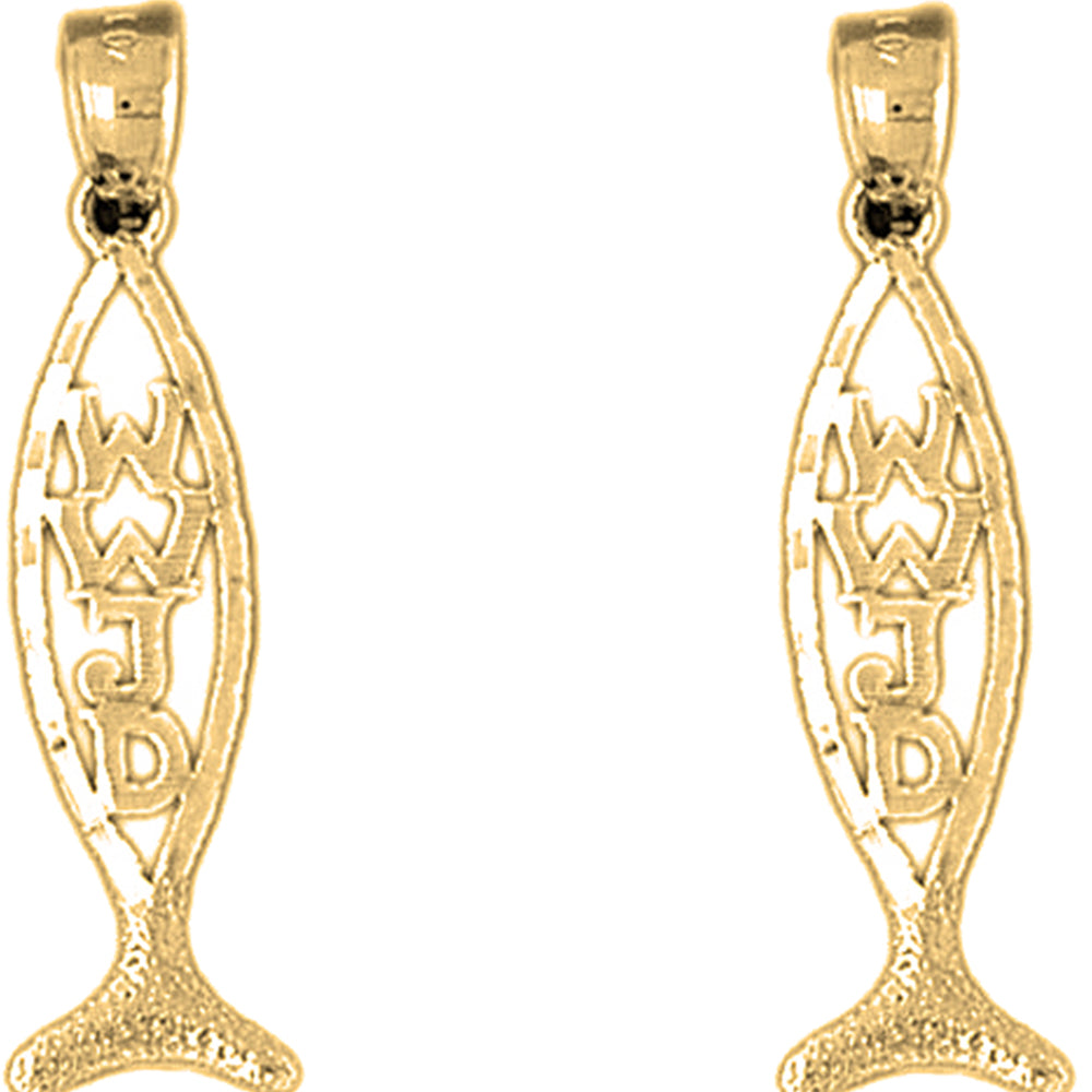 14K or 18K Gold 33mm Christian Fish With WWJD Earrings