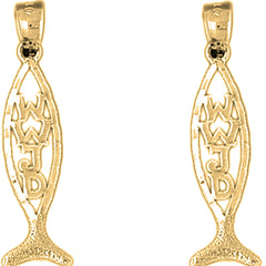 Yellow Gold-plated Silver 33mm Christian Fish With WWJD Earrings