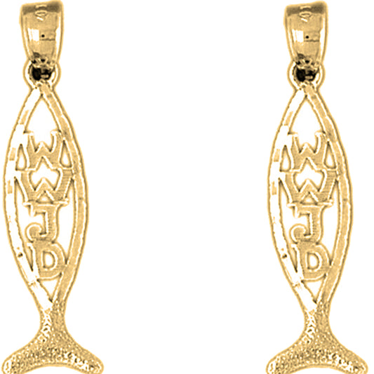14K or 18K Gold 33mm Christian Fish With WWJD Earrings