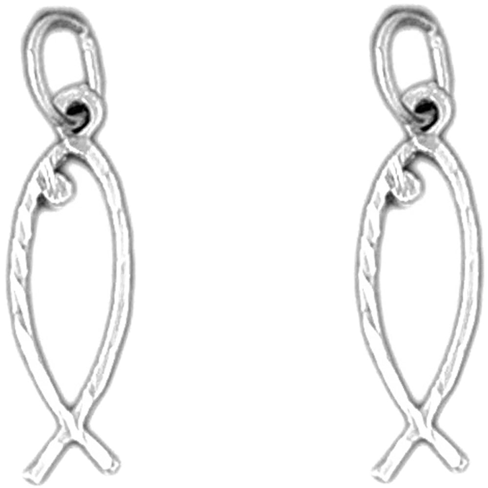 Sterling Silver 22mm Ichthus Christian Fish Earrings