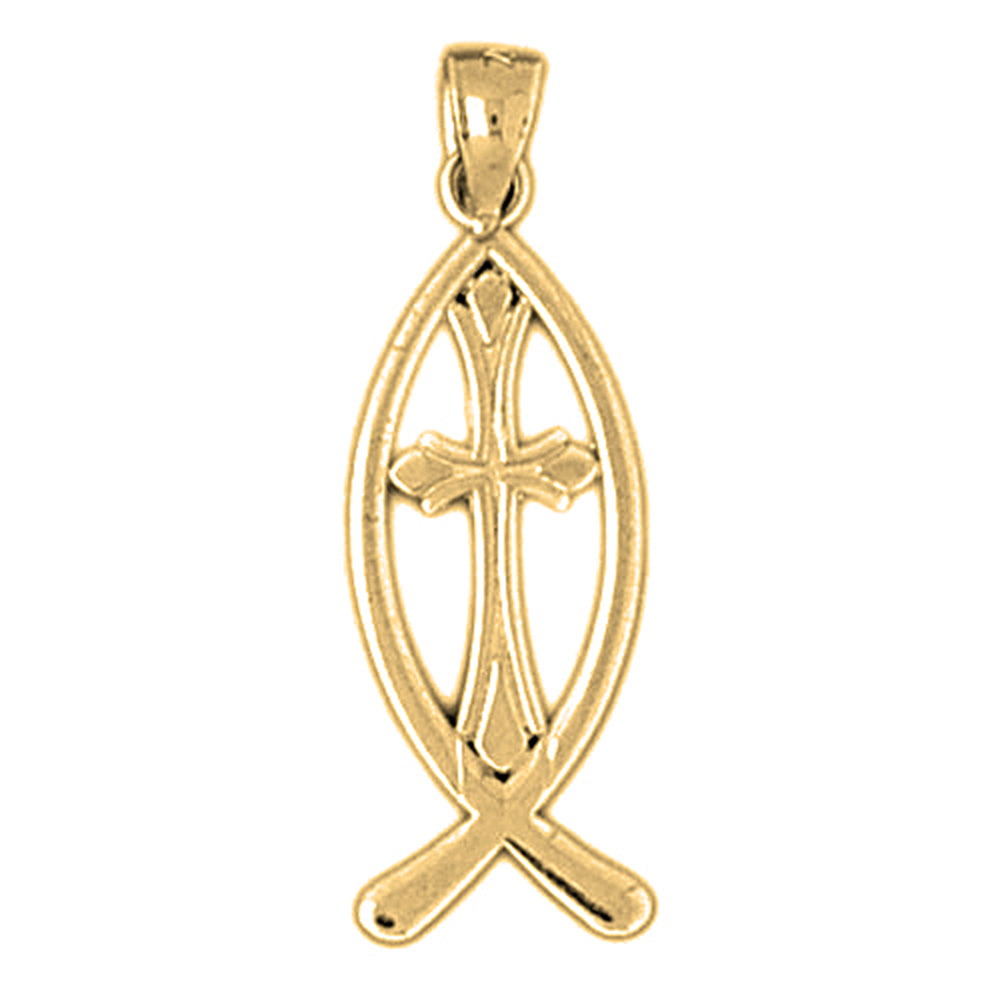 14K or 18K Gold Christian Fish With Cross Pendant