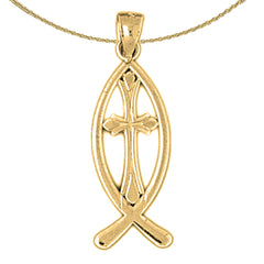 14K or 18K Gold Christian Fish With Cross Pendant
