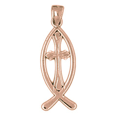 14K or 18K Gold Christian Fish With Cross Pendant