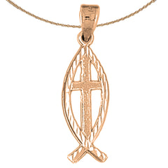 14K or 18K Gold Christian Fish With Cross Pendant