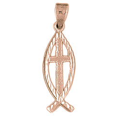 14K or 18K Gold Christian Fish With Cross Pendant