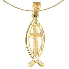 14K or 18K Gold Christian Fish With Cross Pendant