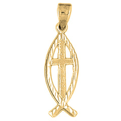 14K or 18K Gold Christian Fish With Cross Pendant