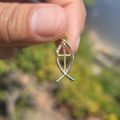 14K or 18K Gold Christian Fish With Cross Pendant