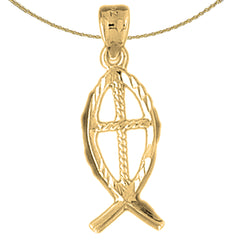 14K or 18K Gold Christian Fish With Cross Pendant