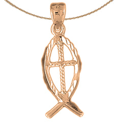 14K or 18K Gold Christian Fish With Cross Pendant
