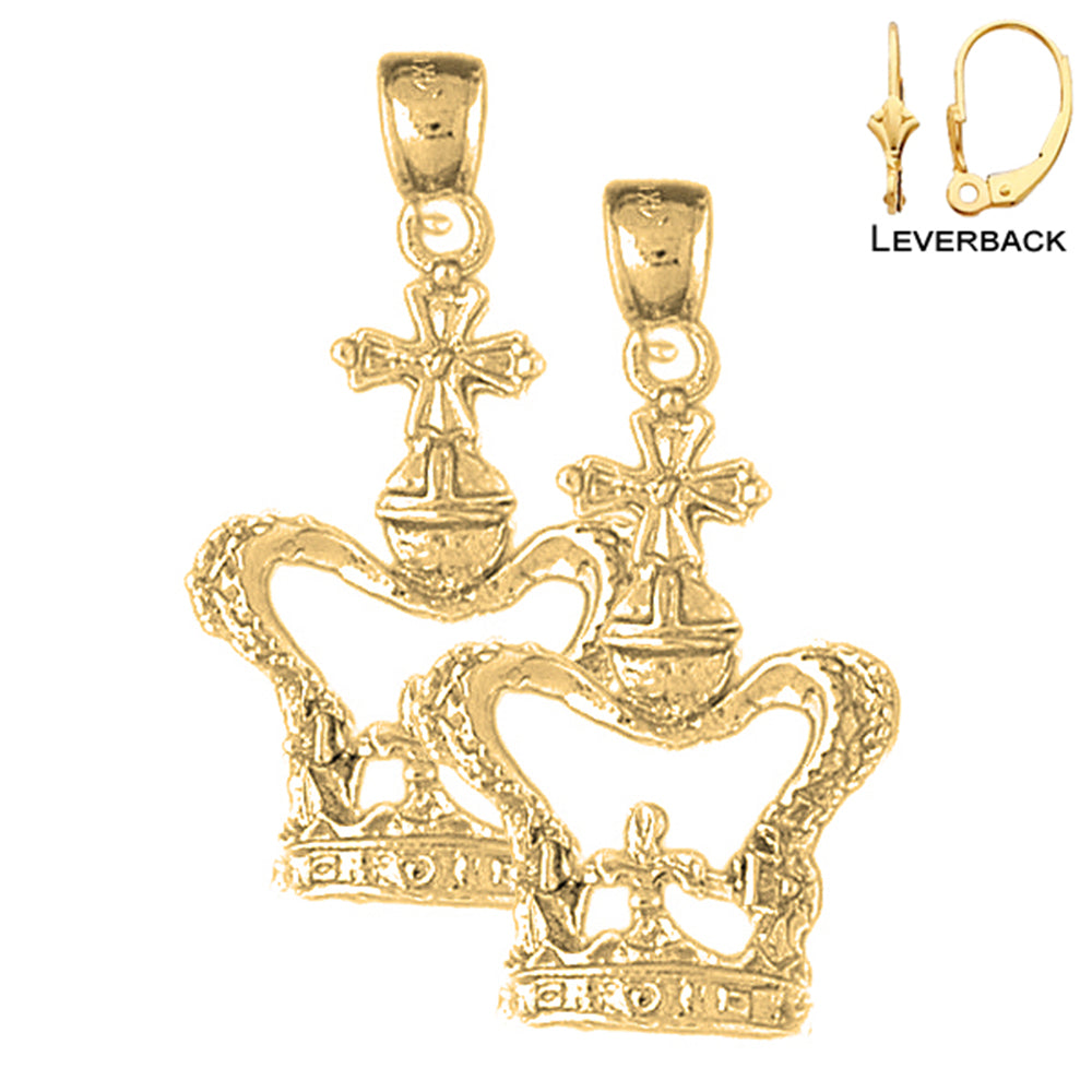 14K or 18K Gold Crown With Cross Earrings