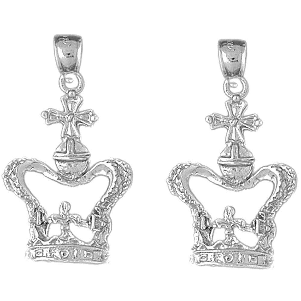Sterling Silver 36mm Crown With Cross Earrings