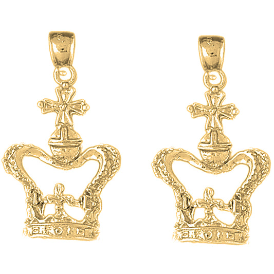Yellow Gold-plated Silver 36mm Crown With Cross Earrings