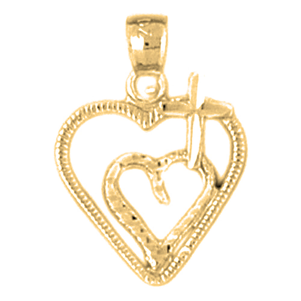 14K or 18K Gold Heart With Cross Pendant