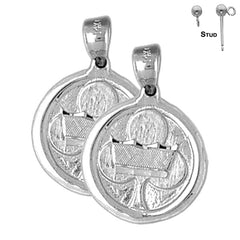 Sterling Silver 25mm Clover With Crown Earrings (White or Yellow Gold Plated)