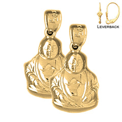 Sterling Silver 20mm Buddha Earrings (White or Yellow Gold Plated)