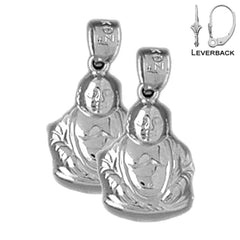 Sterling Silver 20mm Buddha Earrings (White or Yellow Gold Plated)