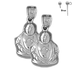 Sterling Silver 20mm Buddha Earrings (White or Yellow Gold Plated)