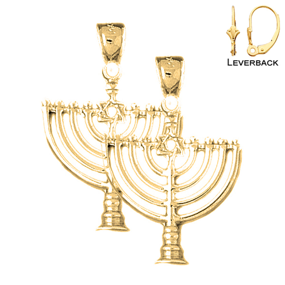 14K or 18K Gold Menorah with Star of David Earrings