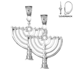 Sterling Silver 33mm Menorah with Star of David Earrings (White or Yellow Gold Plated)