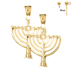 Sterling Silver 33mm Menorah with Star of David Earrings (White or Yellow Gold Plated)