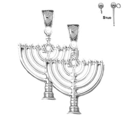 Sterling Silver 33mm Menorah with Star of David Earrings (White or Yellow Gold Plated)