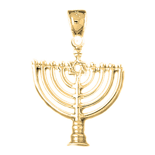 10K, 14K or 18K Gold Menorah with Star of David Pendant