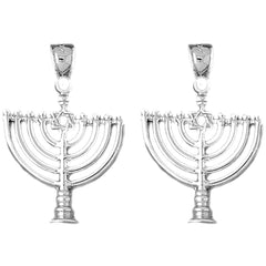 Sterling Silver 33mm Menorah with Star of David Earrings