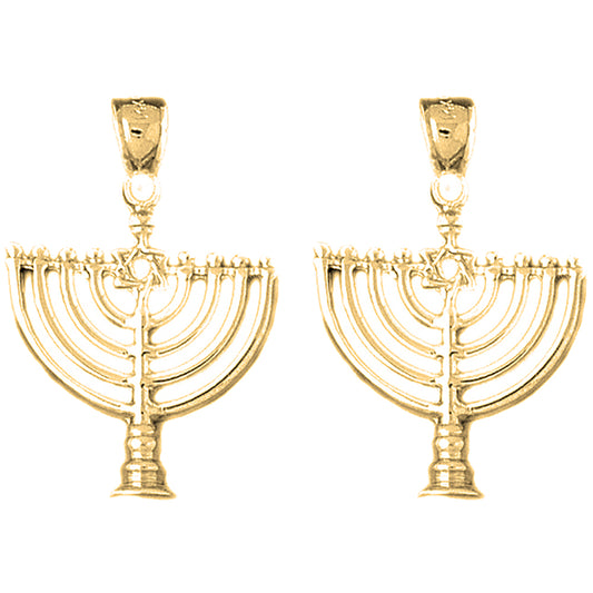 Yellow Gold-plated Silver 33mm Menorah with Star of David Earrings