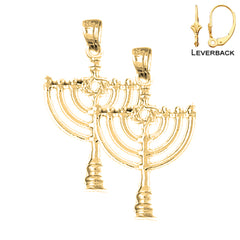 Sterling Silver 31mm Menorah with Star of David Earrings (White or Yellow Gold Plated)