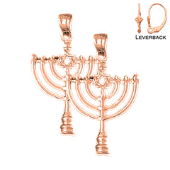 14K or 18K Gold Menorah with Star of David Earrings