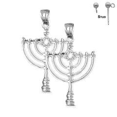 Sterling Silver 31mm Menorah with Star of David Earrings (White or Yellow Gold Plated)
