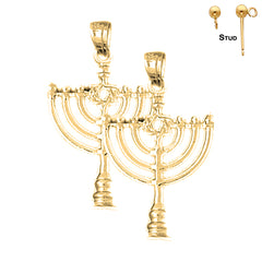 Sterling Silver 31mm Menorah with Star of David Earrings (White or Yellow Gold Plated)