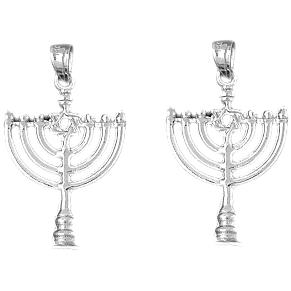 Sterling Silver 31mm Menorah with Star of David Earrings