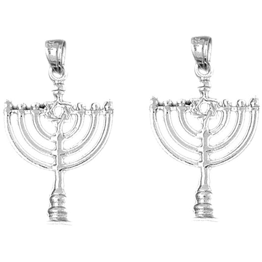 Sterling Silver 31mm Menorah with Star of David Earrings