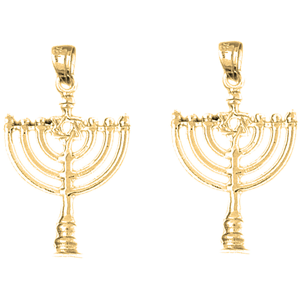 14K or 18K Gold 31mm Menorah with Star of David Earrings