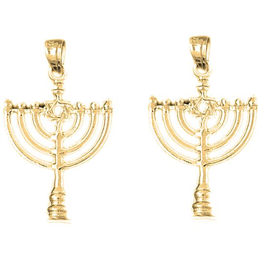 14K or 18K Gold 31mm Menorah with Star of David Earrings