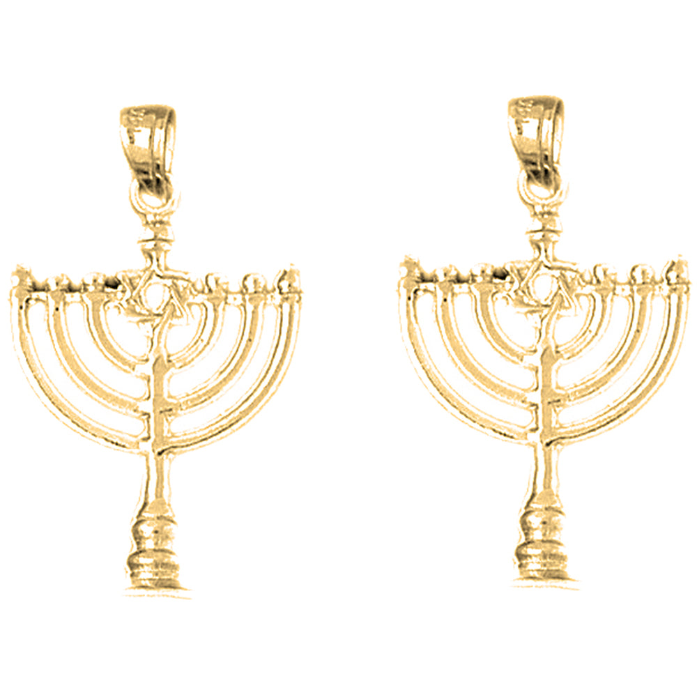 Yellow Gold-plated Silver 31mm Menorah with Star of David Earrings
