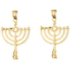 Yellow Gold-plated Silver 31mm Menorah with Star of David Earrings