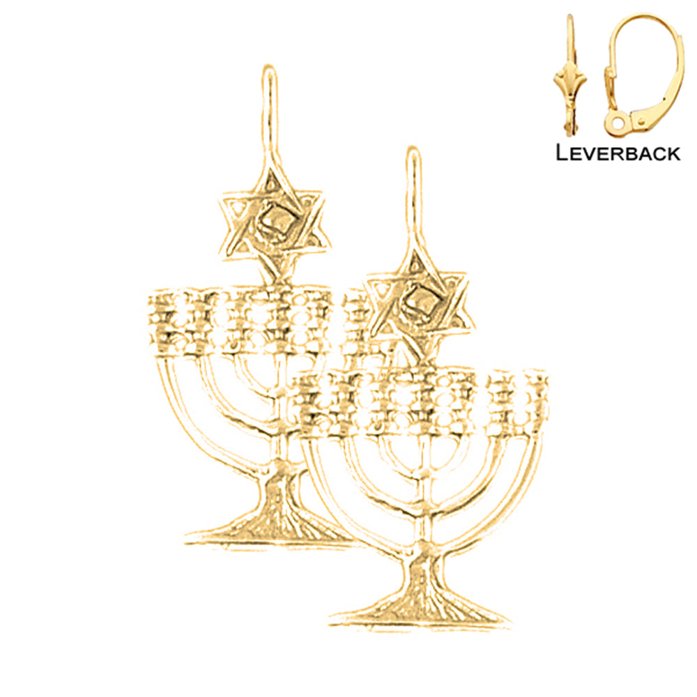 14K or 18K Gold Menorah with Star of David Earrings