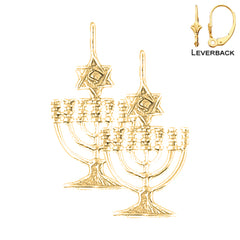 Sterling Silver 30mm Menorah with Star of David Earrings (White or Yellow Gold Plated)