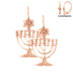 14K or 18K Gold Menorah with Star of David Earrings