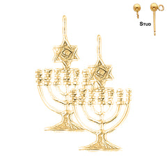 Sterling Silver 30mm Menorah with Star of David Earrings (White or Yellow Gold Plated)