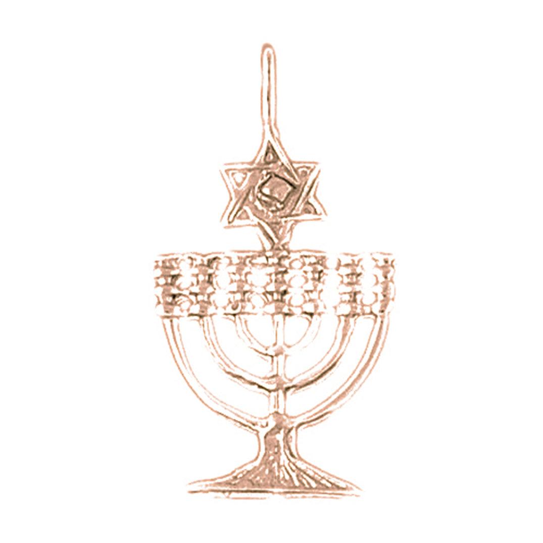 10K, 14K or 18K Gold Menorah with Star of David Pendant